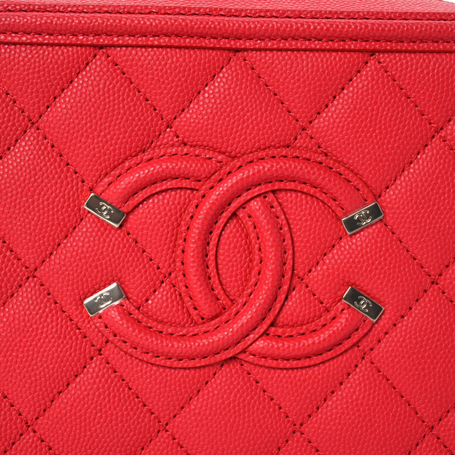 Chanel Caviar Quilted Small CC Filigree Vanity Case Red 8 of 10