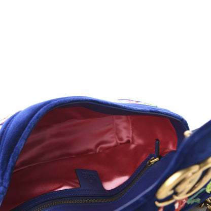 Gucci Velvet Matelasse Deer Embroidered Small GG Marmont Shoulder Bag Cobalt 5 of 10