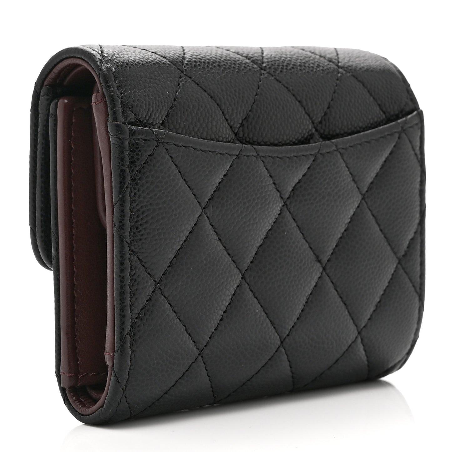 Caviar Quilted Compact Flap Wallet Black