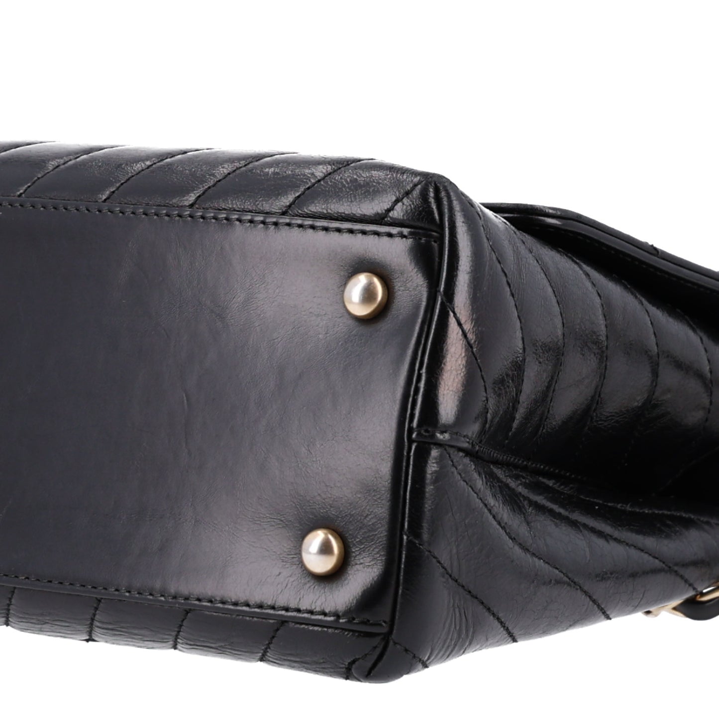 Aged Calfskin Chevron Quilted Small Coco Handle Flap Black
