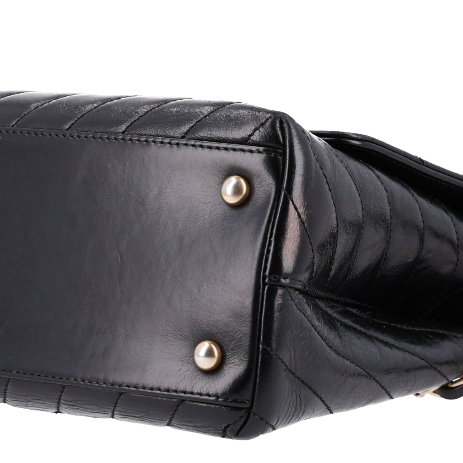 Chanel Aged Calfskin Chevron Quilted Small Coco Handle Flap Black 11 of 11
