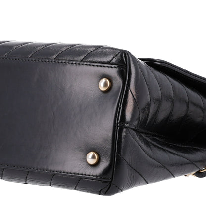 Chanel Aged Calfskin Chevron Quilted Small Coco Handle Flap Black 11 of 11