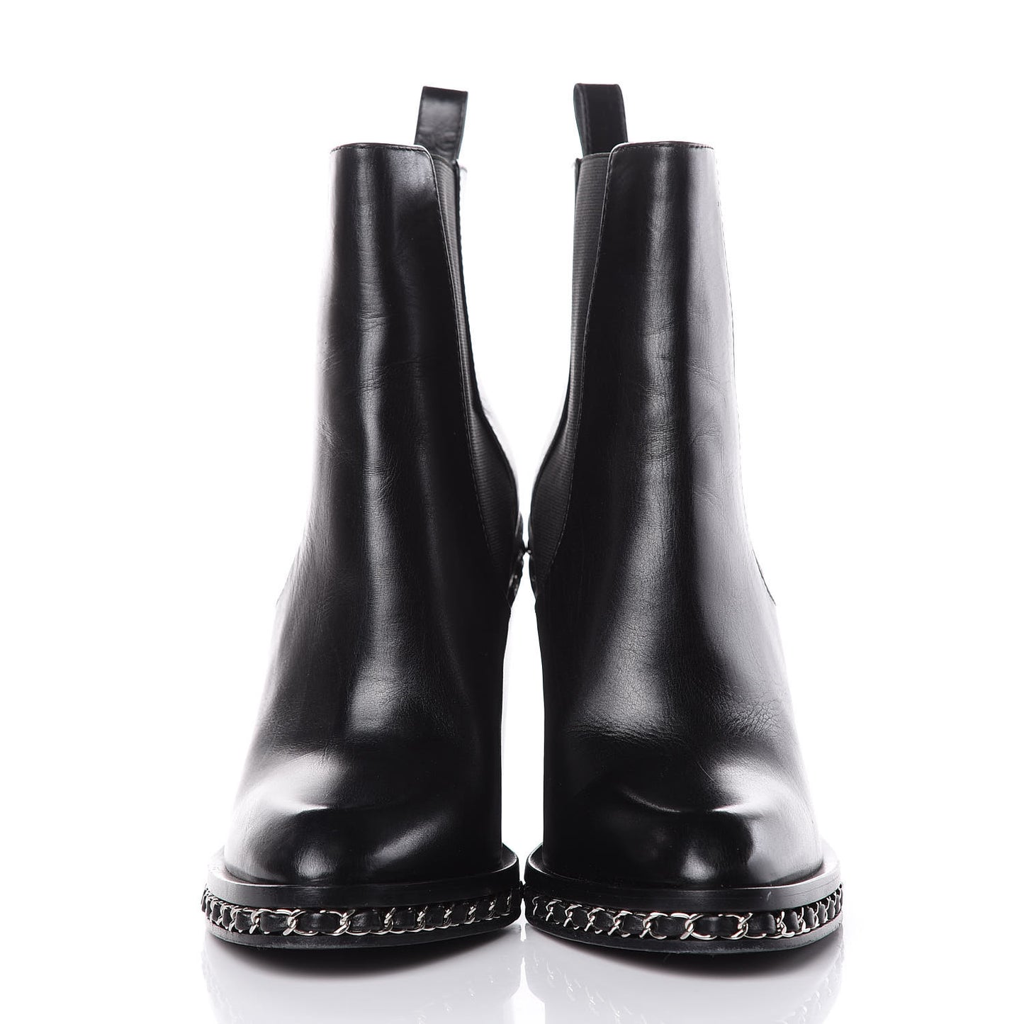 Calfskin Chain Around Elastic Boots 39 Black