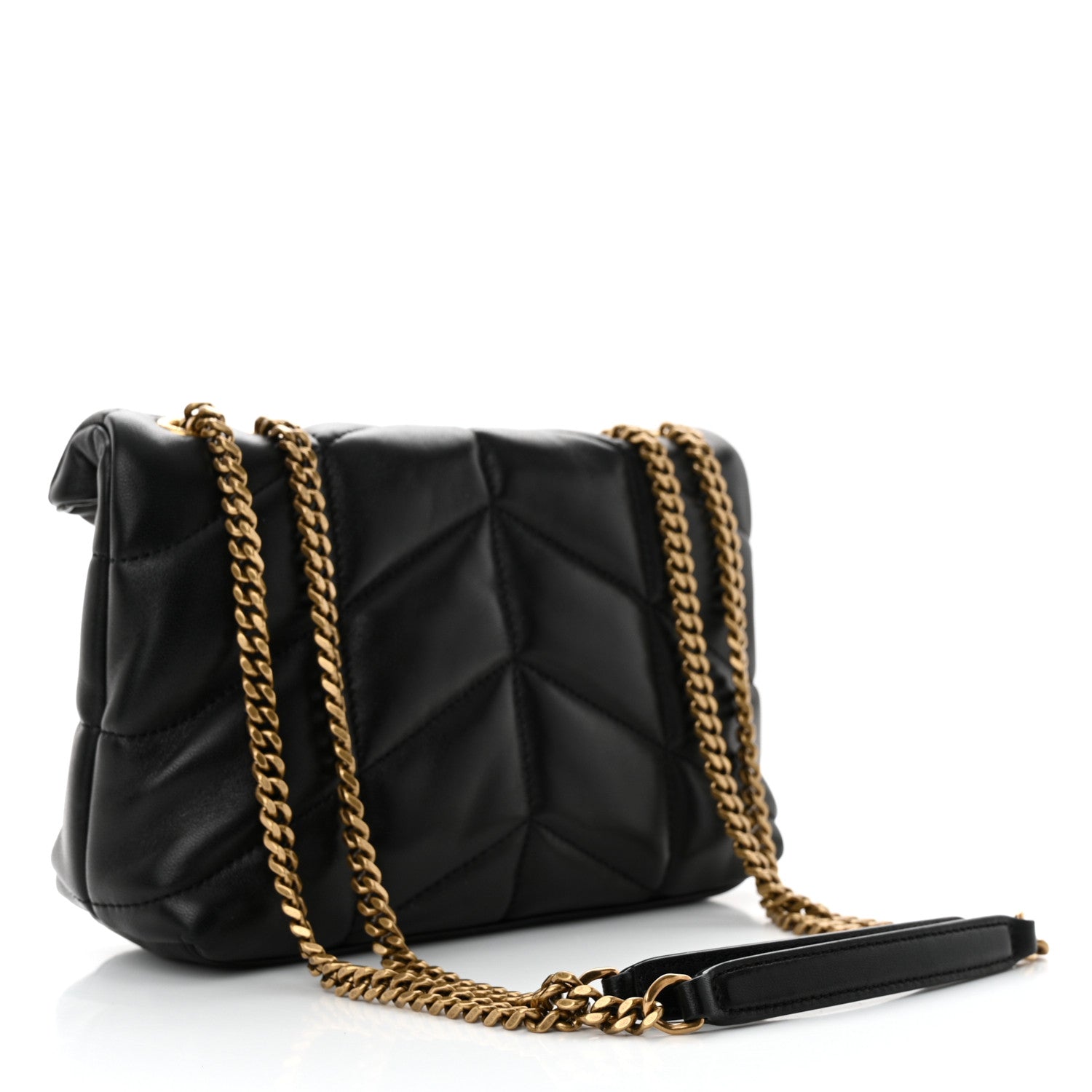 Saint Laurent Lambskin Quilted Toy Loulou Puffer Monogram Chain Satchel Black 3 of 11