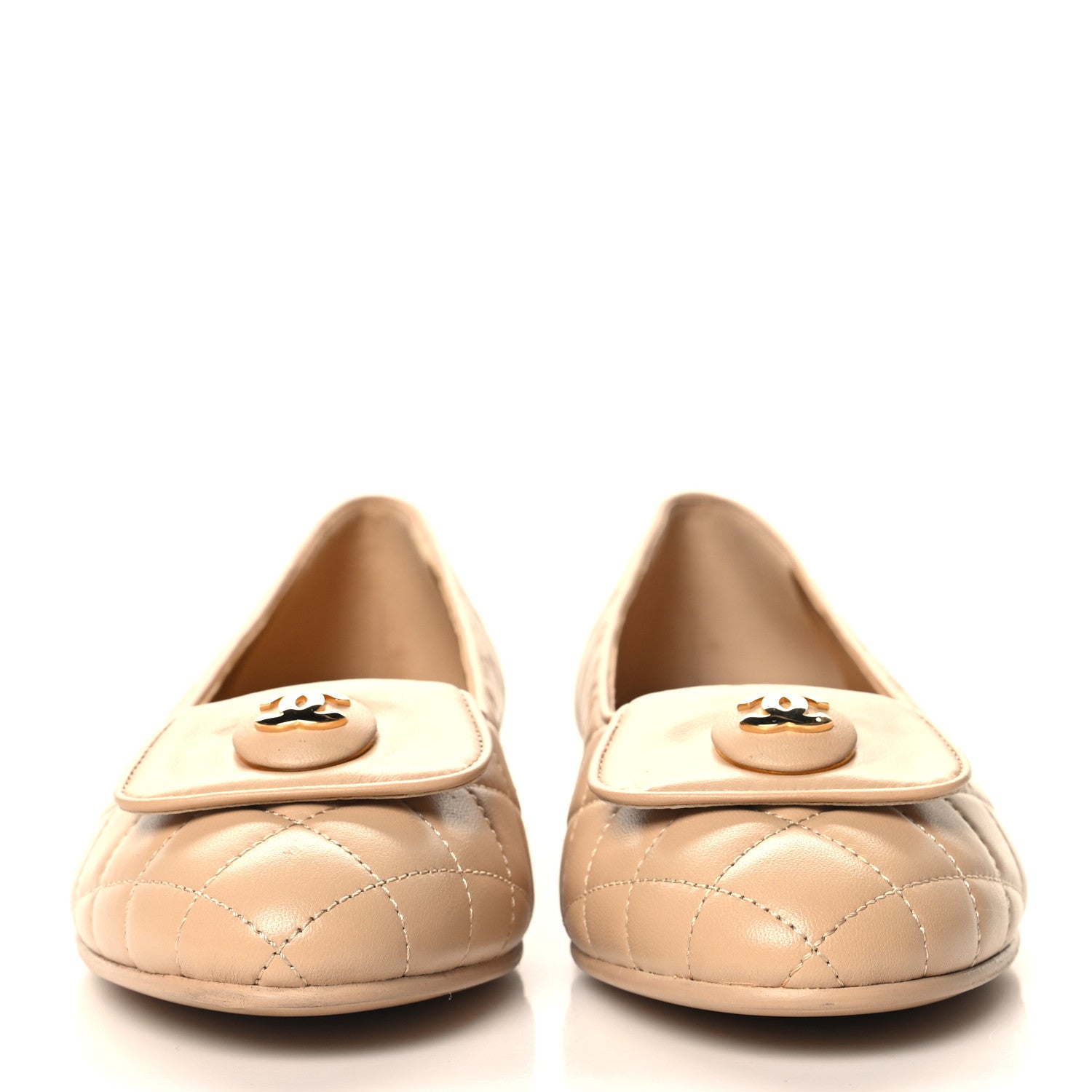 Chanel Lambskin Quilted CC Ballerina Flats 40 Light Beige 3 of 10