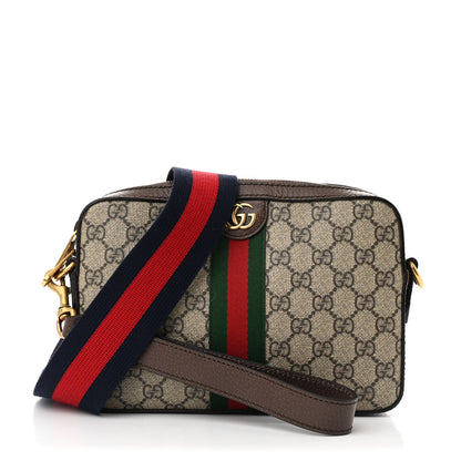 Gucci GG Supreme Monogram Textured Dollar Calfskin Web Ophidia Wristlet Shoulder Bag Beige Ebony New Acero 1 of 11
