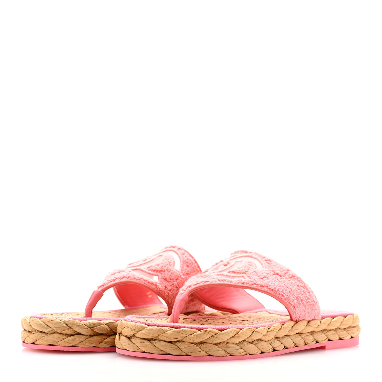 Terry Cloth Raffia CC Logo Thong Sandals 38 Pink