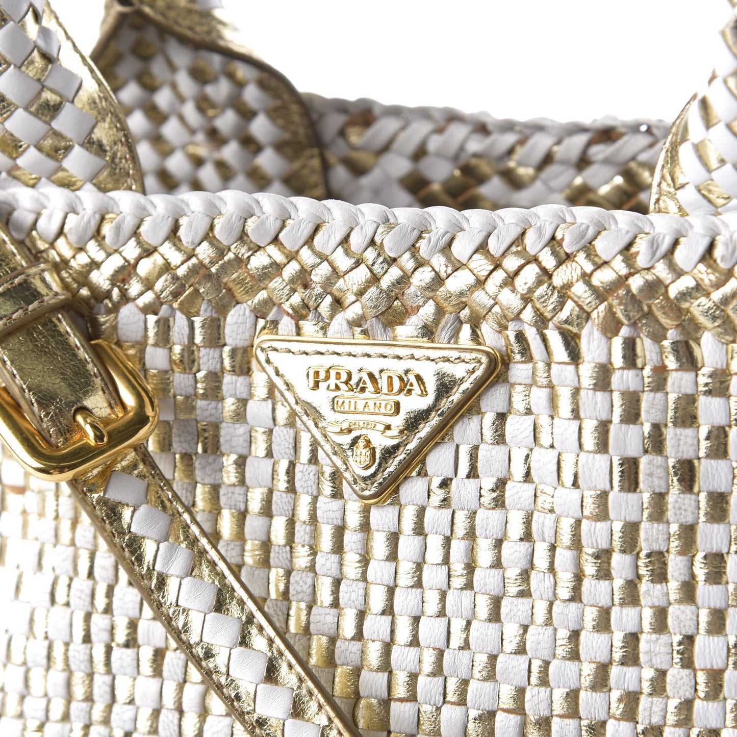 Goatskin Woven Small Tote White Gold