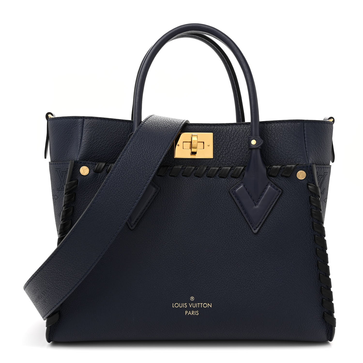 Louis Vuitton Calfskin Mahina Braided On My Side MM Navy 1 of 9