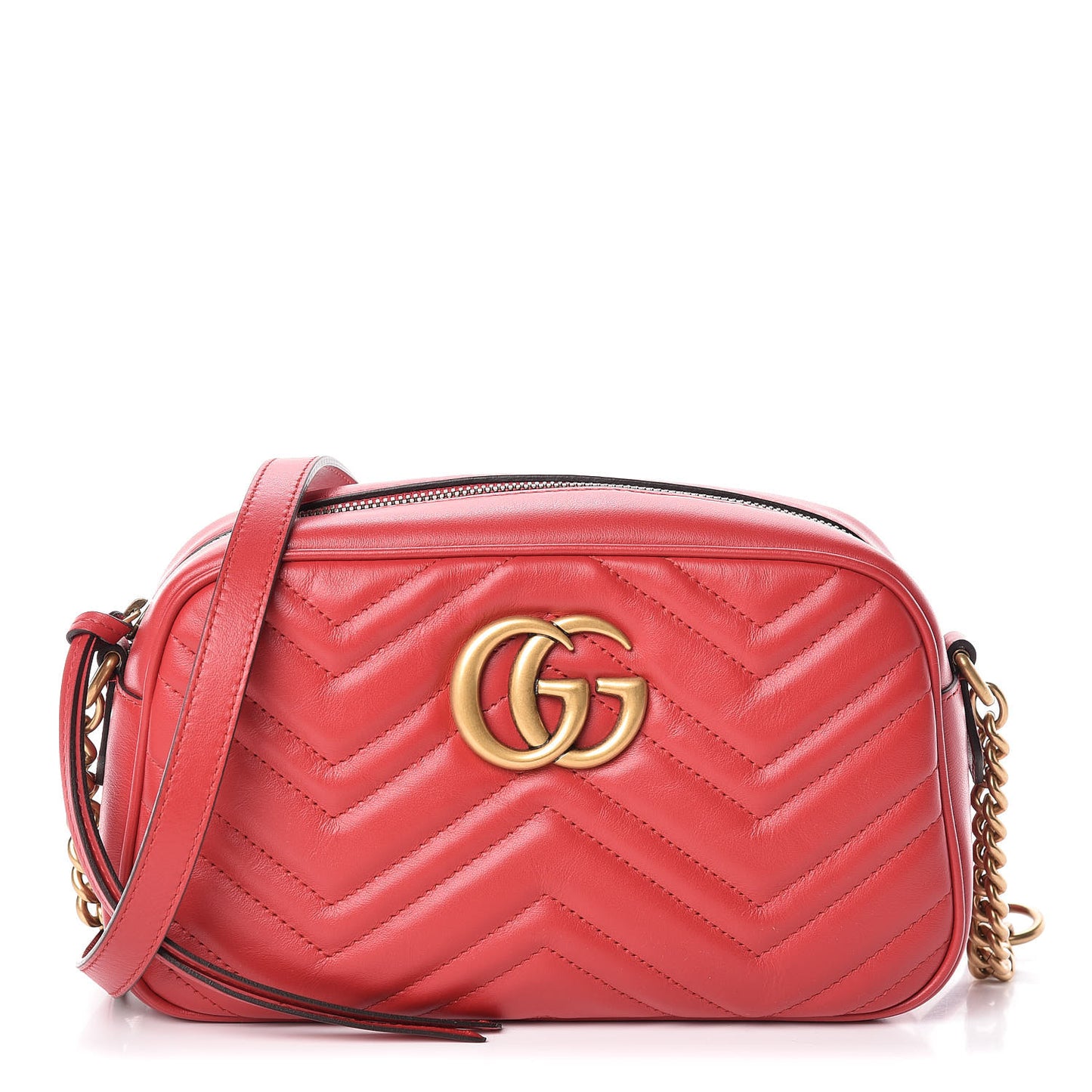 Calfskin Matelasse Small GG Marmont Chain Shoulder Bag Hibiscus Red