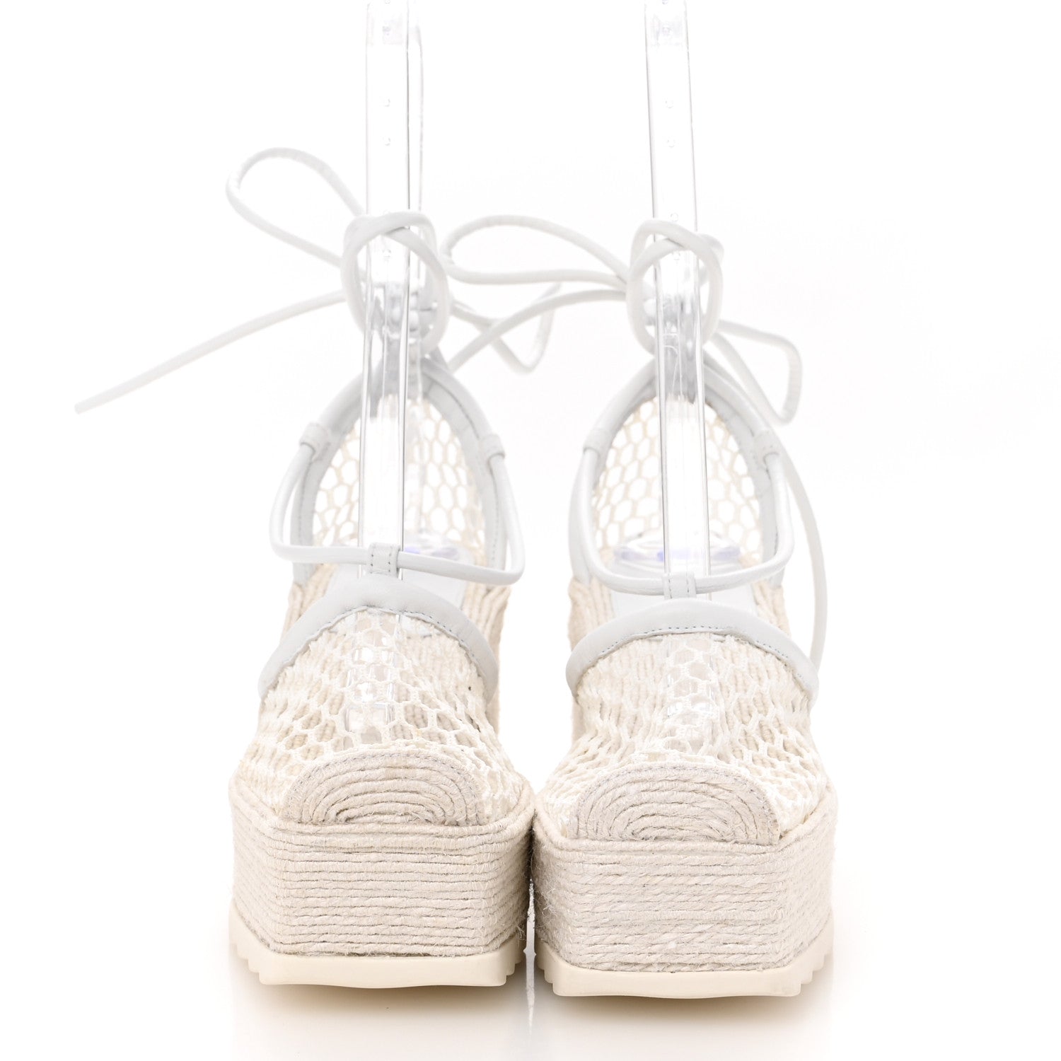Bottega Veneta Mesh Lambskin Sporty Web Stretch Ankle Tie Espadrilles 37 Optic White 3 of 9