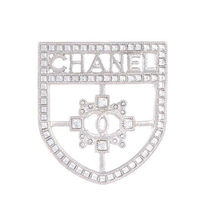 Chanel Swarovski Baguette Crystal CC Shield Brooch Silver 1 of 5