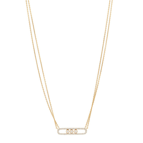 18K Yellow Gold Diamond Move Double Chain Pave Necklace
