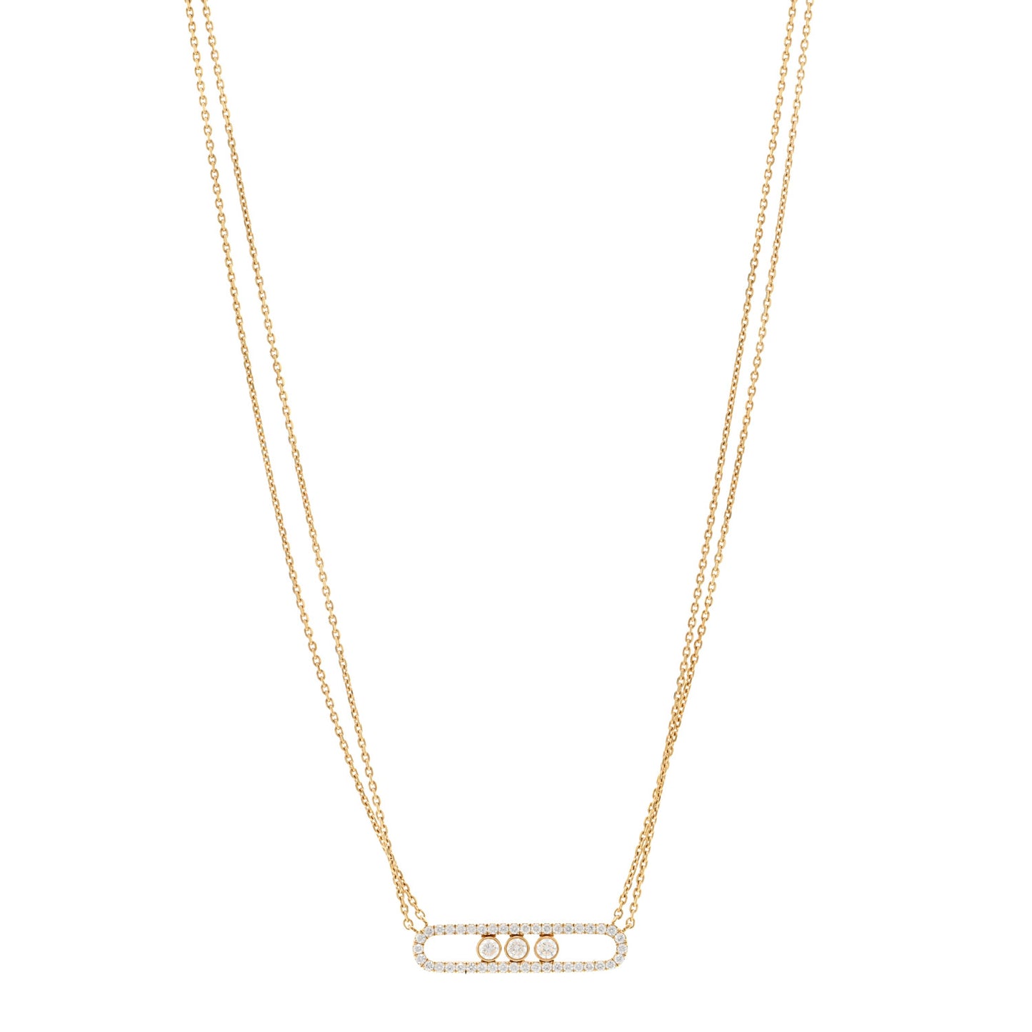 18K Yellow Gold Diamond Move Double Chain Pave Necklace