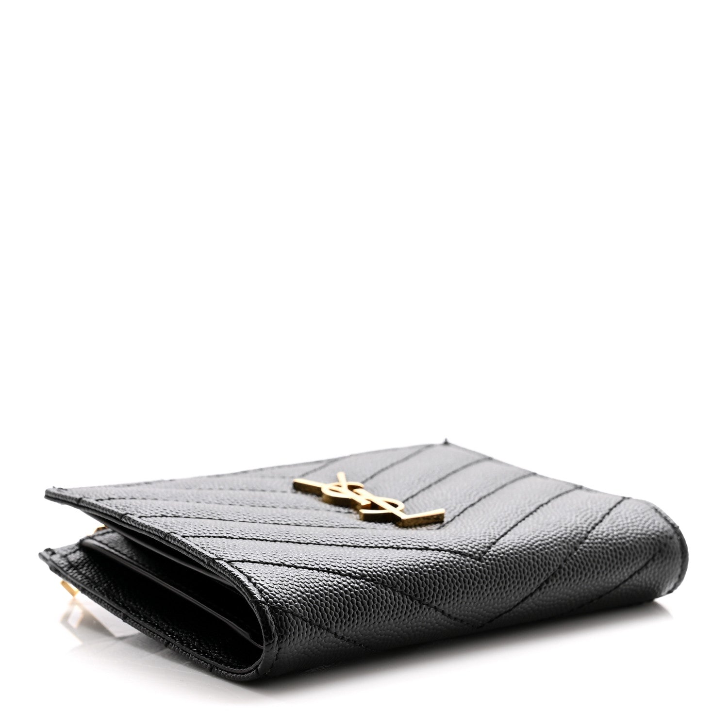 Saint Laurent Grain De Poudre Matelasse Chevron Monogram Zipped Card Case Black 4 of 10