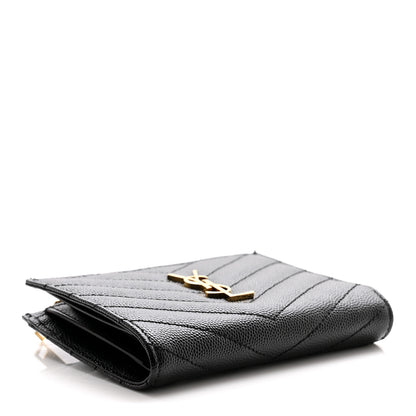 Saint Laurent Grain De Poudre Matelasse Chevron Monogram Zipped Card Case Black 4 of 10