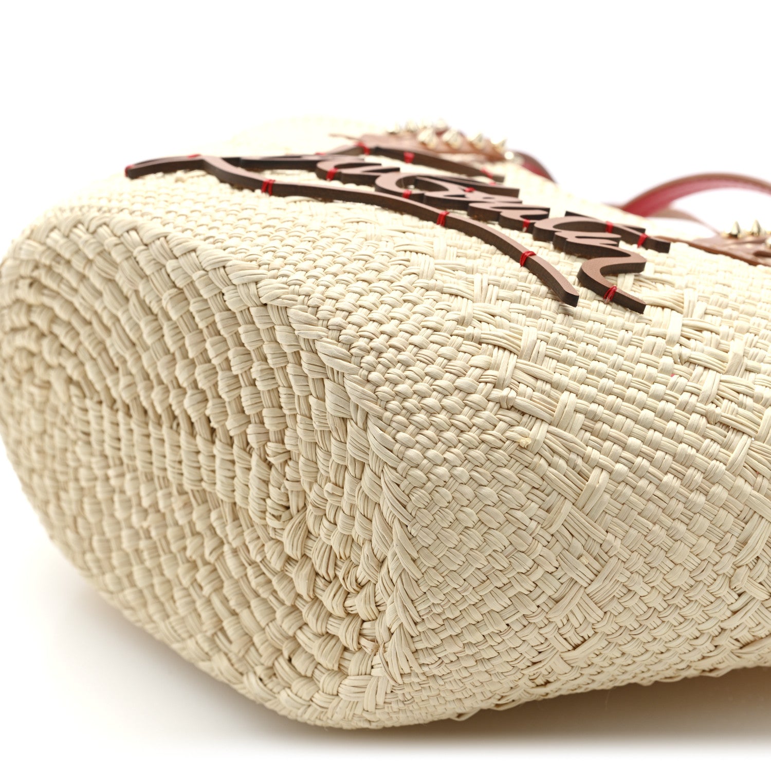 Christian Louboutin Calfskin Raffia Mini Cabata Tote Natural Cuoio 8 of 8