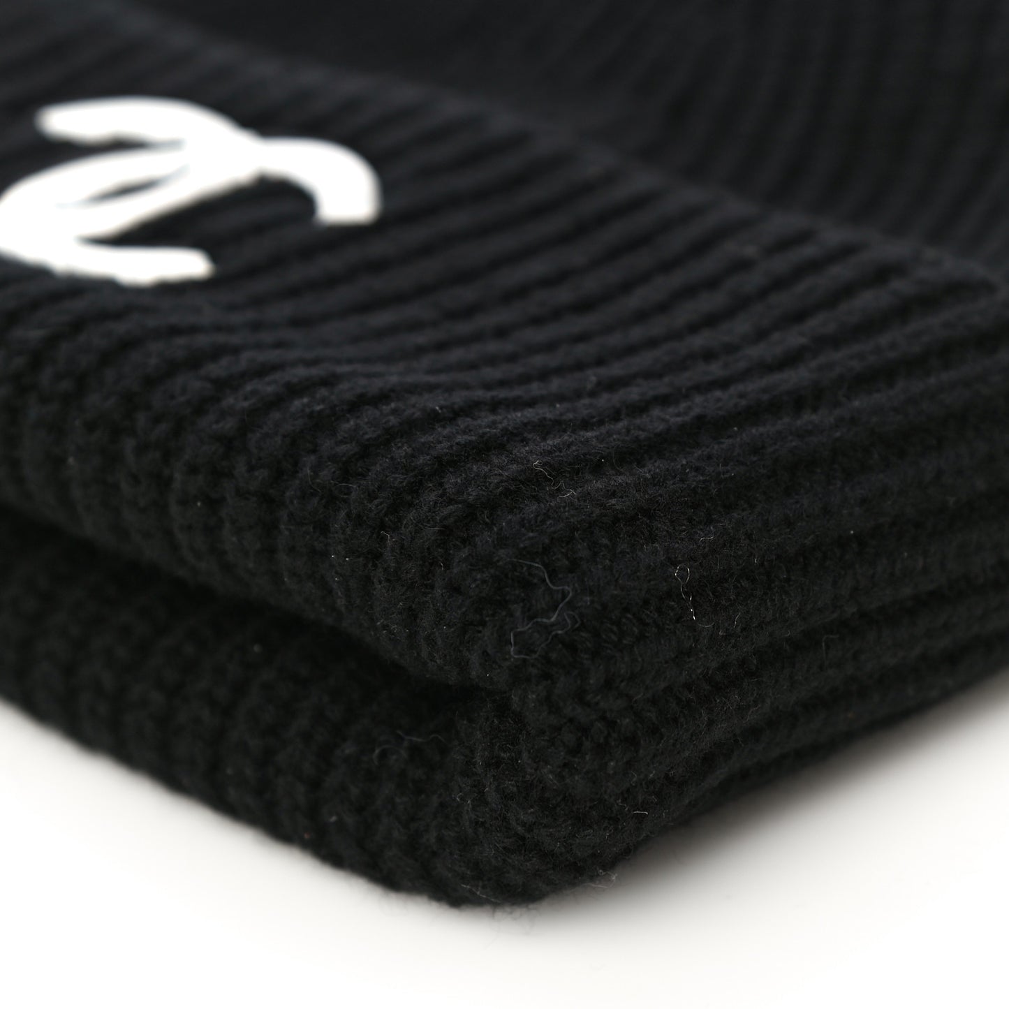 Wool Cashmere CC Beanie Hat Black White
