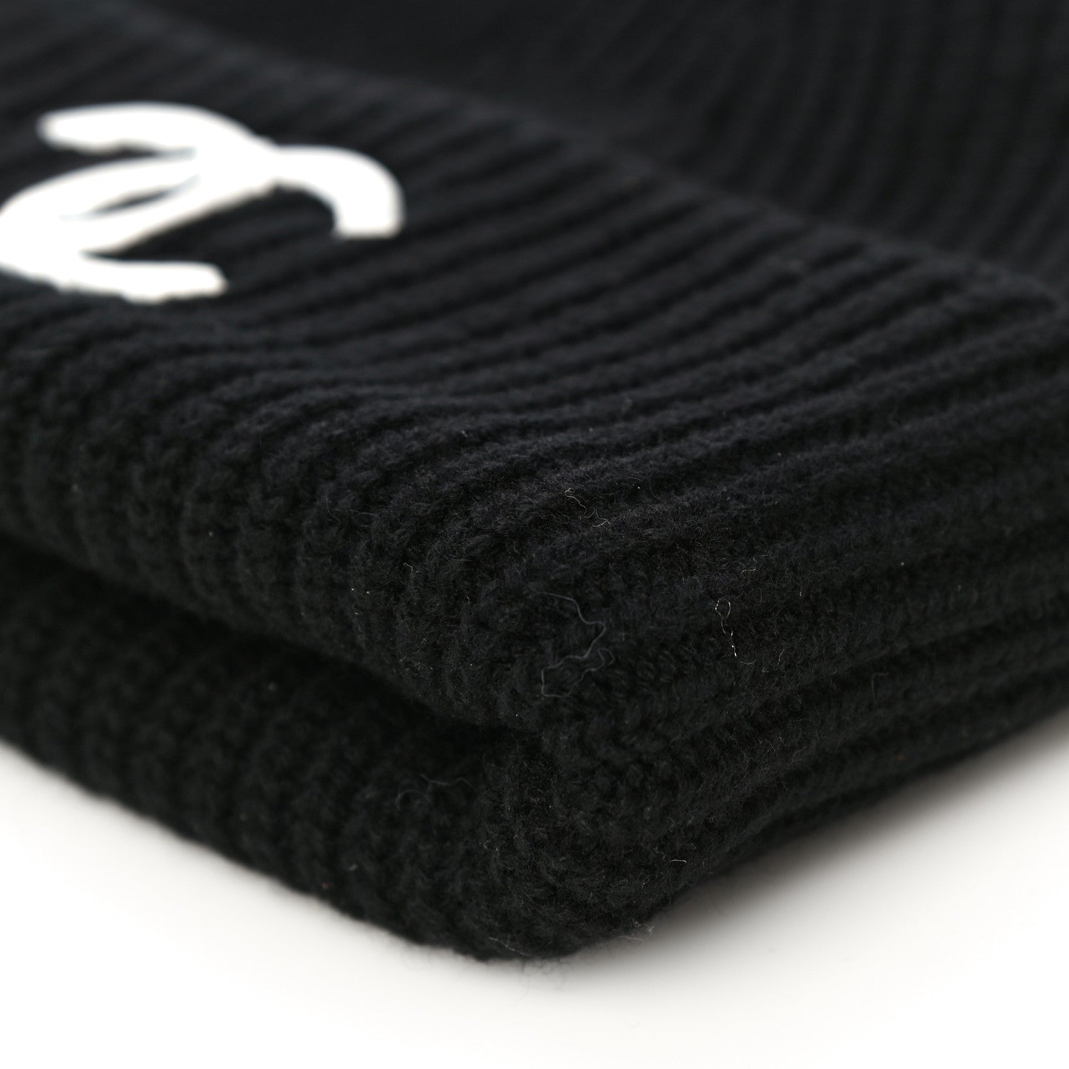 Chanel Wool Cashmere CC Beanie Hat Black White 9 of 10