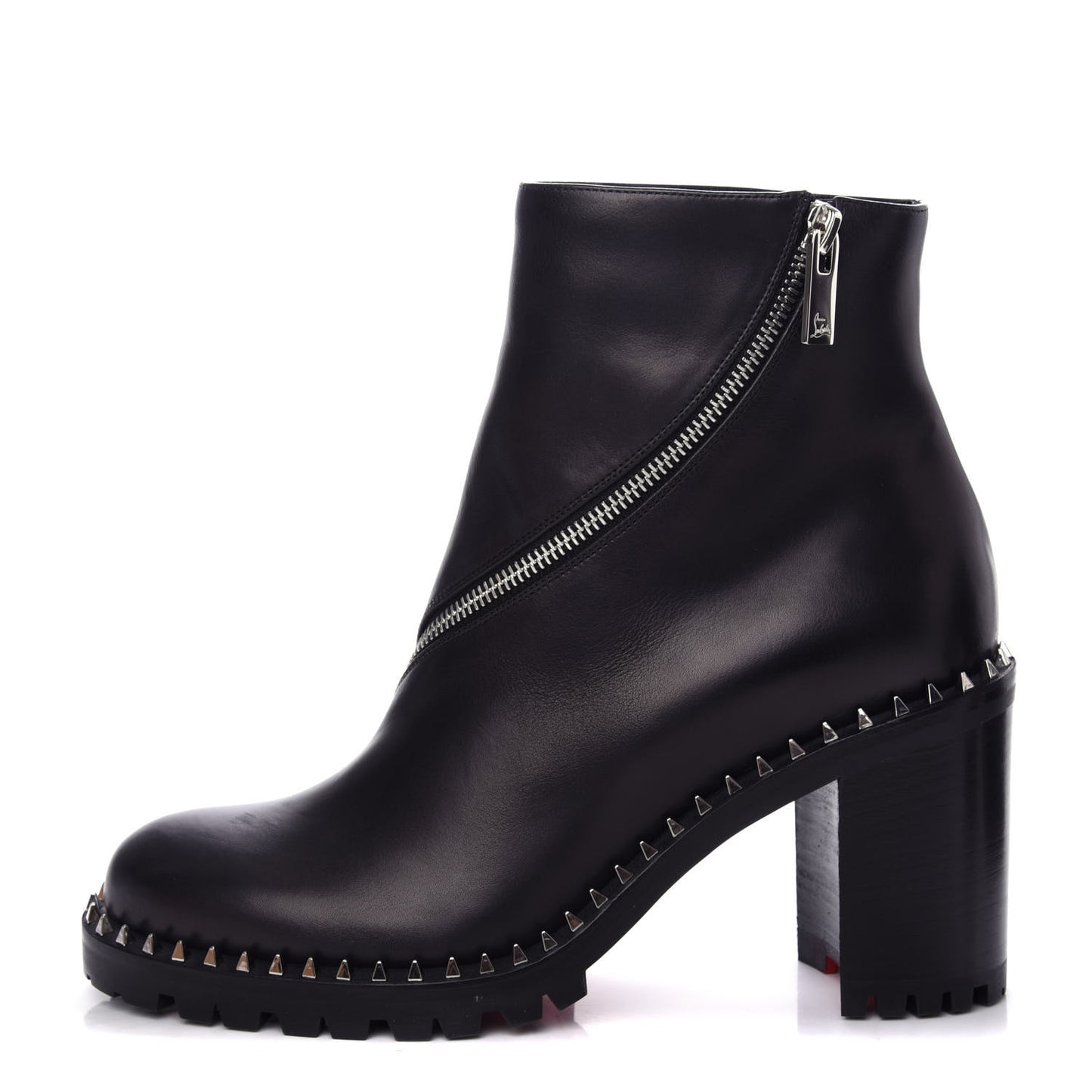 Calfskin Spikes Birgitta Lug 70 Zip Around Ankle Boots 40 Black