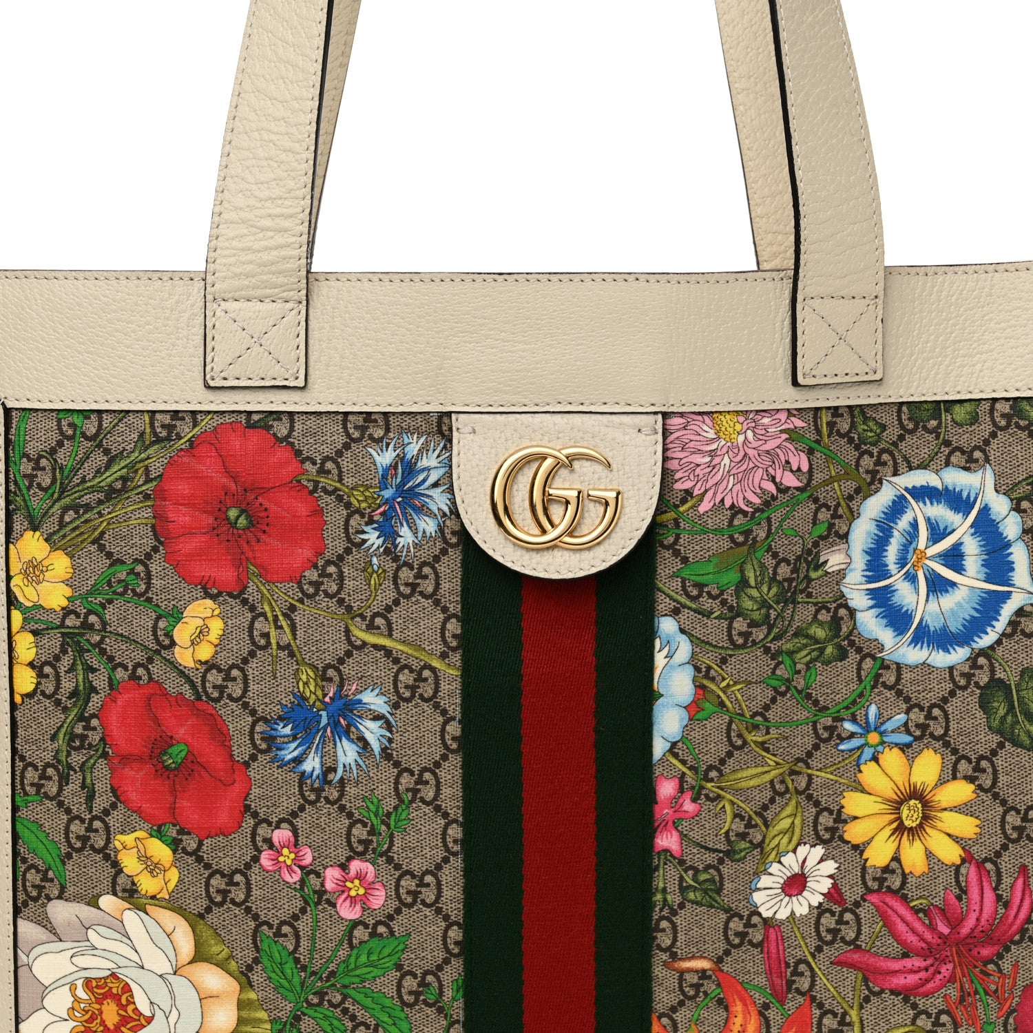 Gucci GG Supreme Monogram Flora Web Ophidia Vertical Shopping Tote White 9 of 18