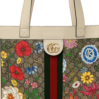Gucci GG Supreme Monogram Flora Web Ophidia Vertical Shopping Tote White 9 of 18