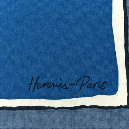 Hermes Cashmere Silk Libre Comme Pegase Shawl 140 Bleu Cobalt White 3 of 5