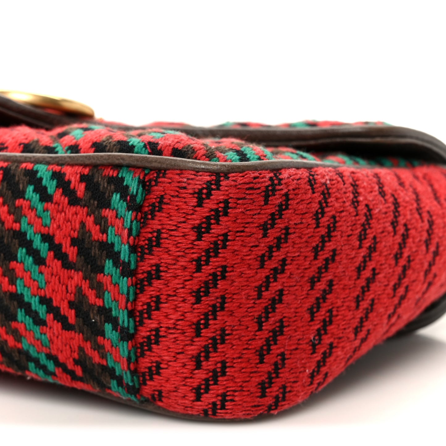 Wool Tweed Textured Dollar Calfskin Matelasse Diagonal Plaid Small GG Marmont Shoulder Bag Red Green Multicolor New Acero