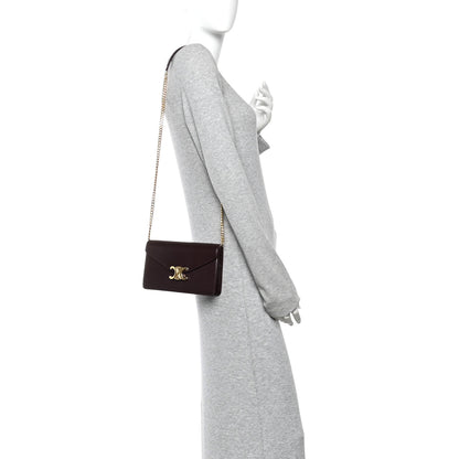 Celine Shiny Calfskin Triomphe Margo Wallet on Chain Burgundy 2 of 11