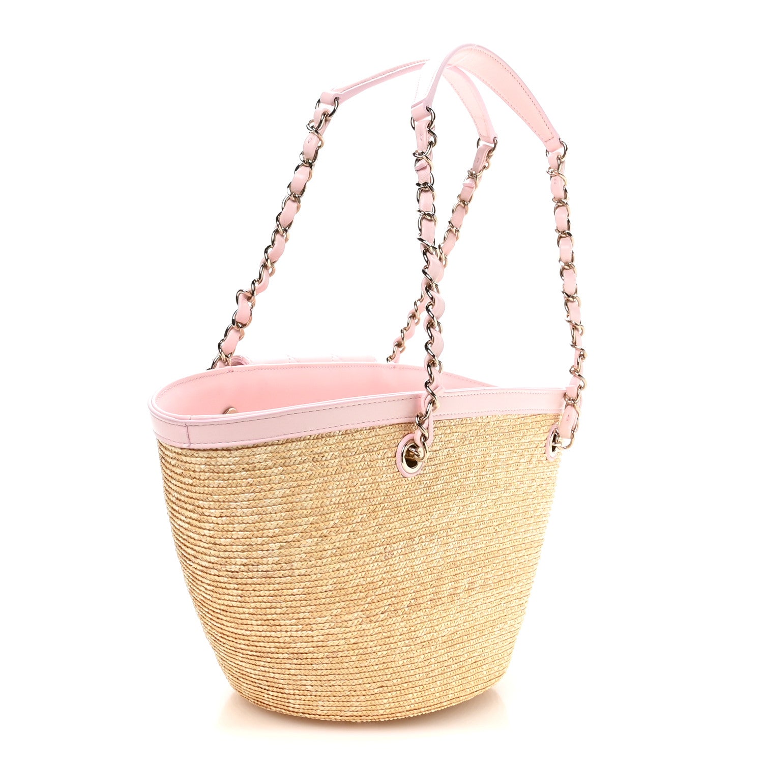 Chanel Raffia Braided Lambskin Small Wicker Tote Beige Light Pink 4 of 12