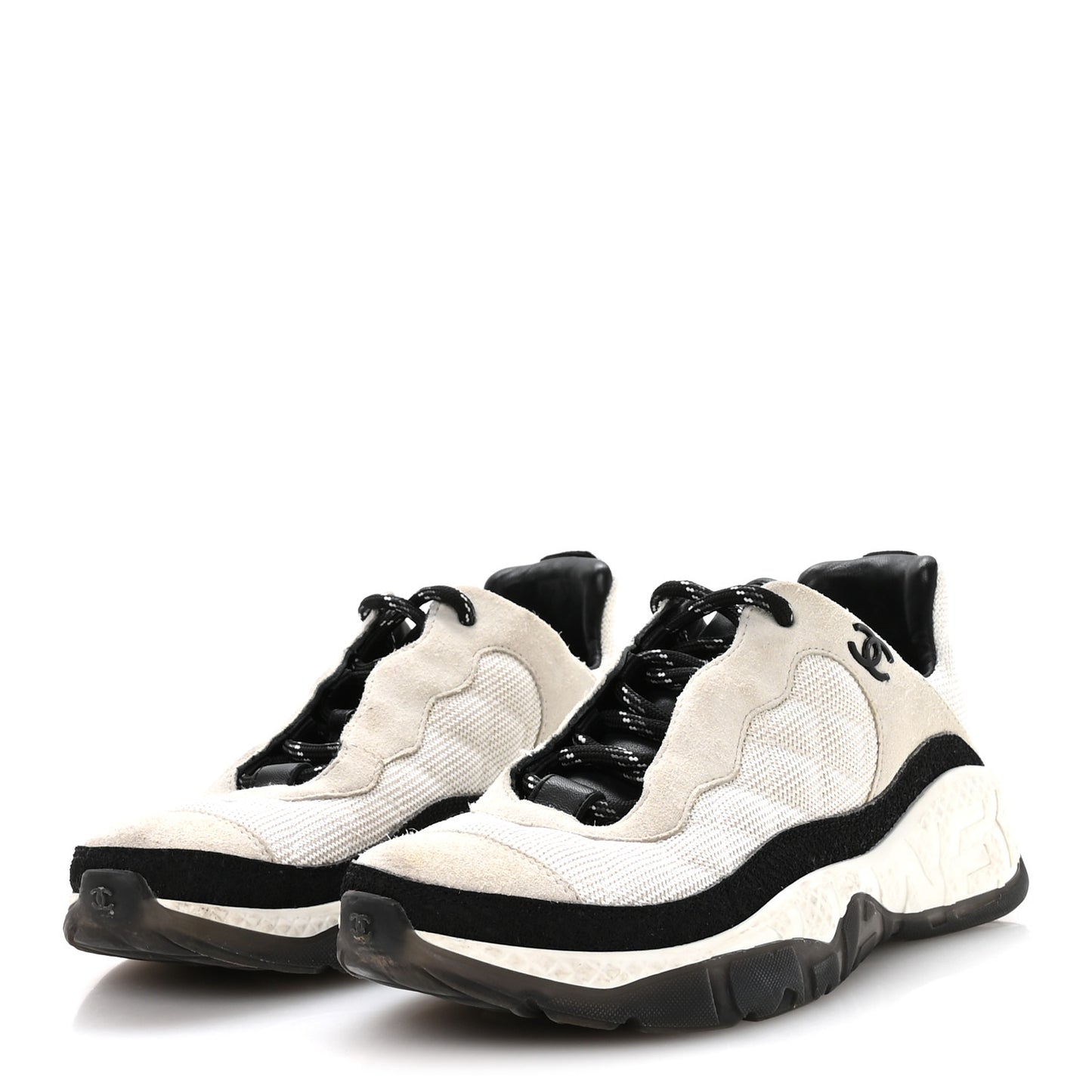 Mesh Suede Calfskin Quilted Sneakers 38 White Ivory