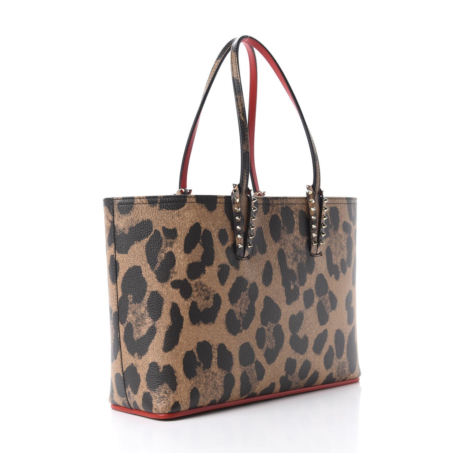 Calfskin Leopard Print Spikes East West Cabata Tote Brown