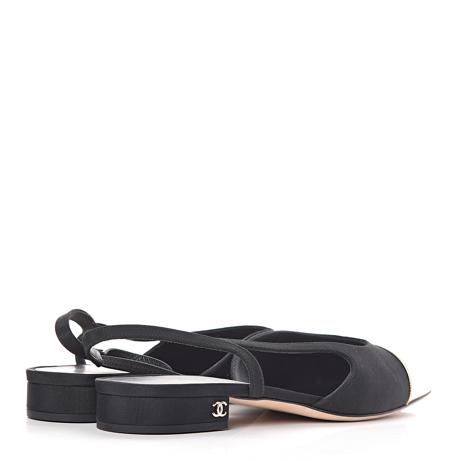 Chanel Grosgrain Cap Toe CC Slingback Pumps 39 Black Gold 4 of 10