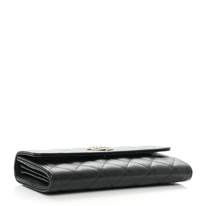 Chanel Caviar Quilted Crystal CC Large Gusset Flap Wallet Black 4 of 10