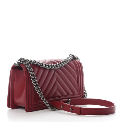 Chanel Calfskin Chevron Quilted Medium Boy Flap Dark Red 2 of 9