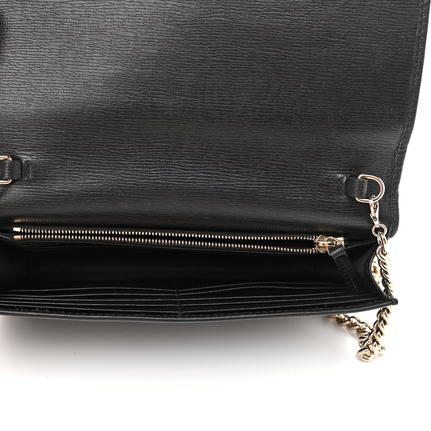 Textured Calfskin Medium Betty Chain Wallet Black