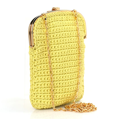 Fendi Fabric Crochet Baguette Phone Bag Giallo 3 of 8