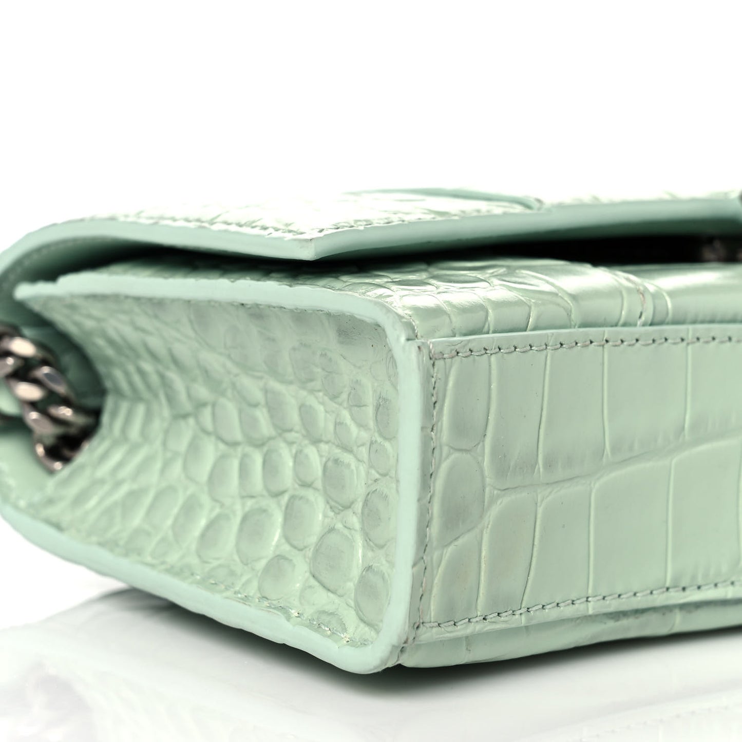 Shiny Calfskin Crocodile Embossed Hourglass Chain Bag Light Green