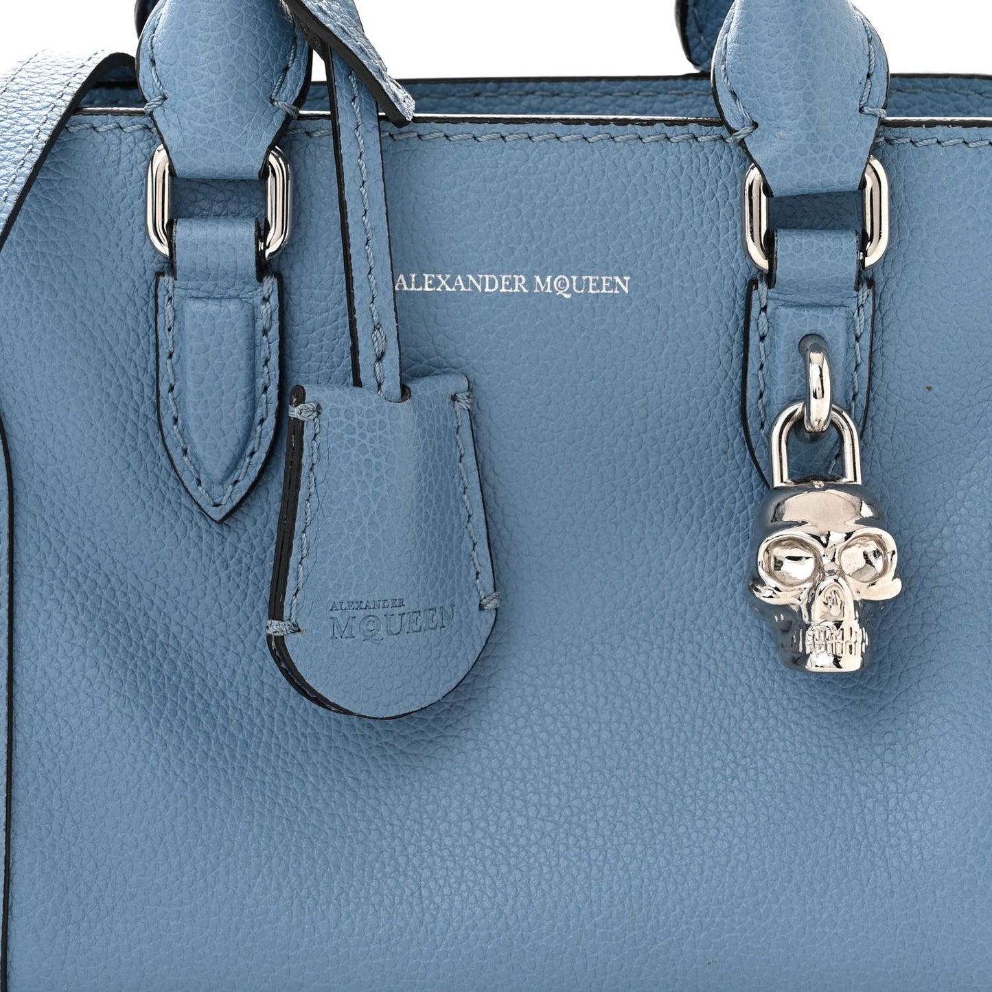 Pebbled Calfskin Mini Padlock Tote Light Blue