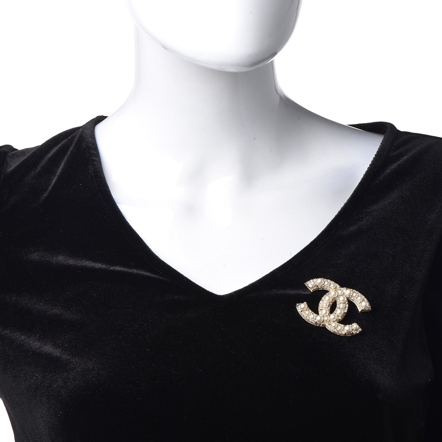 Crystal Pearl CC Brooch Gold