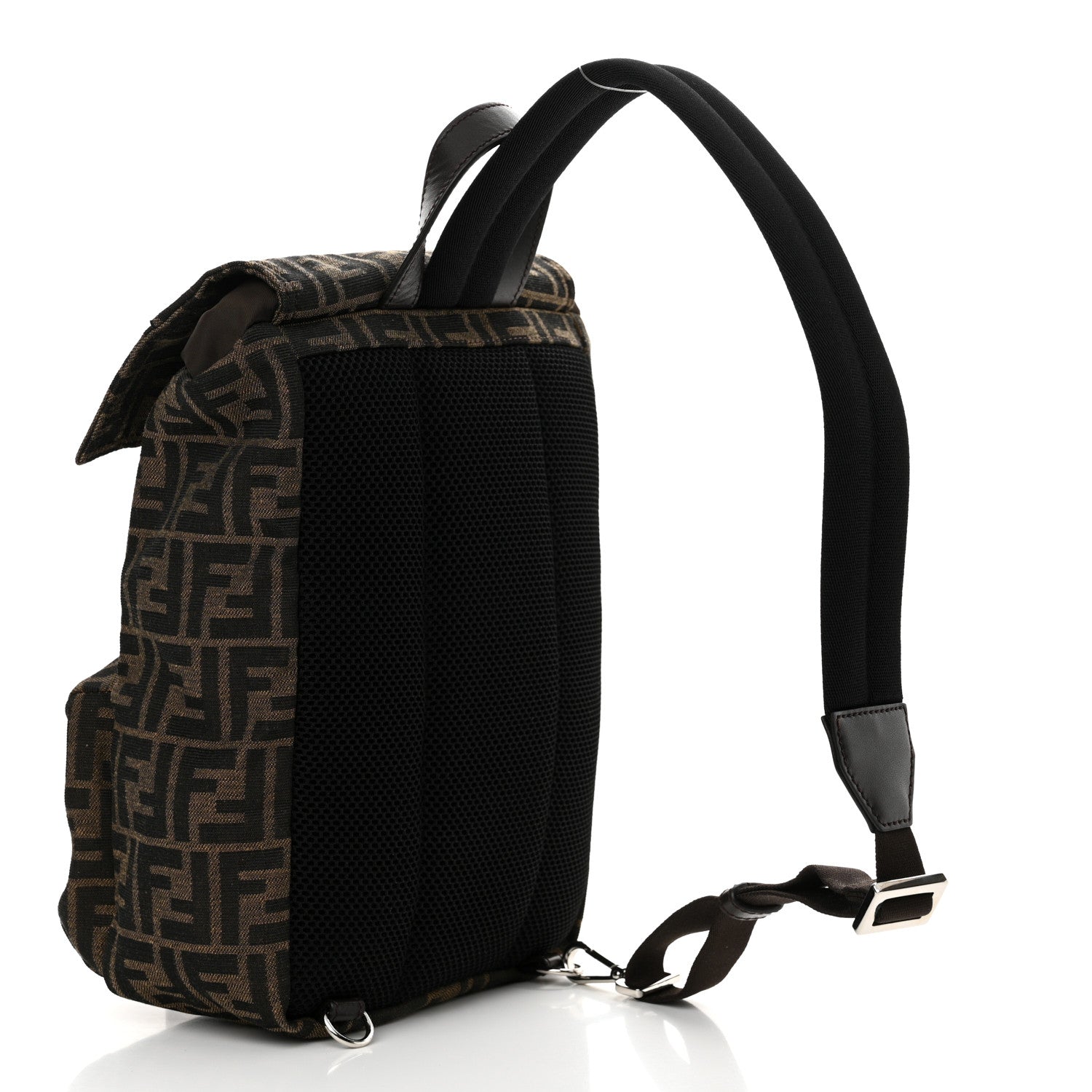 Fendi Recycled Fabric Jacquard Vitello Astro FF 1974 Small Fendiness Backpack Tobacco Moro Black 3 of 11