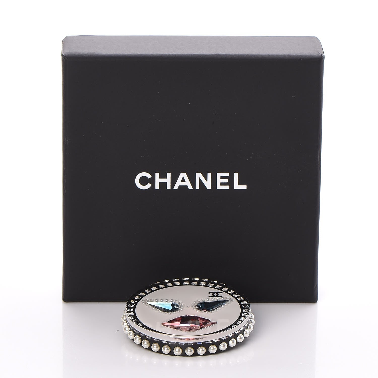 Chanel Metal Resin Pearl Emoji Brooch Silver White 5 of 5