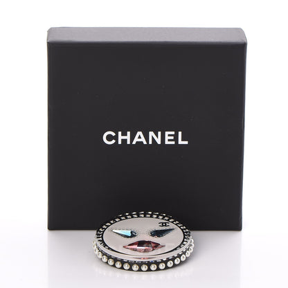 Chanel Metal Resin Pearl Emoji Brooch Silver White 5 of 5