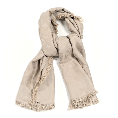 Louis Vuitton Silk Wool Monogram Shawl Greige 1 of 7