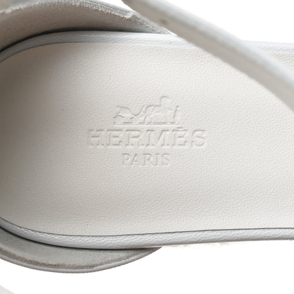Hermes Goatskin Elda Espadrille Wedge Sandals 38 White 7 of 9