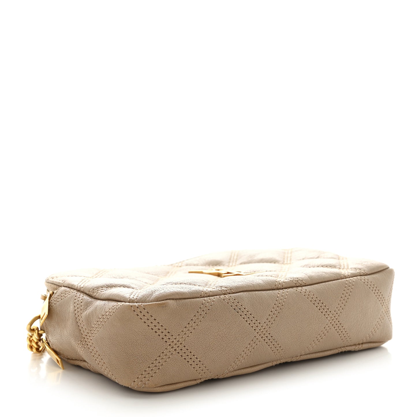 Grained Lambskin Quilted Mini Becky Double Zip Bag Natural Tan