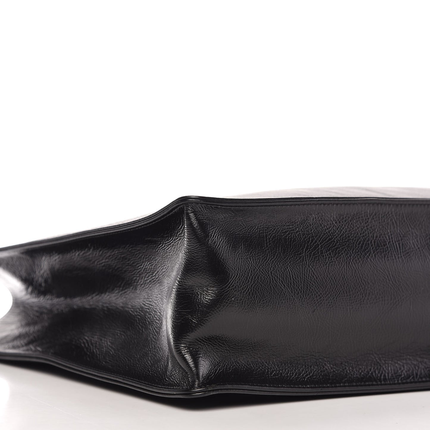 Shiny Aged Calfskin Shopping Bag Black