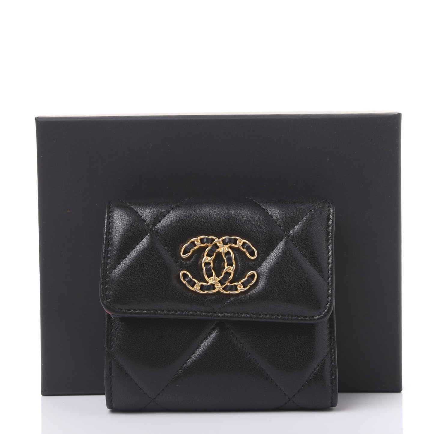 Lambskin Quilted 19 Small Flap Wallet Black