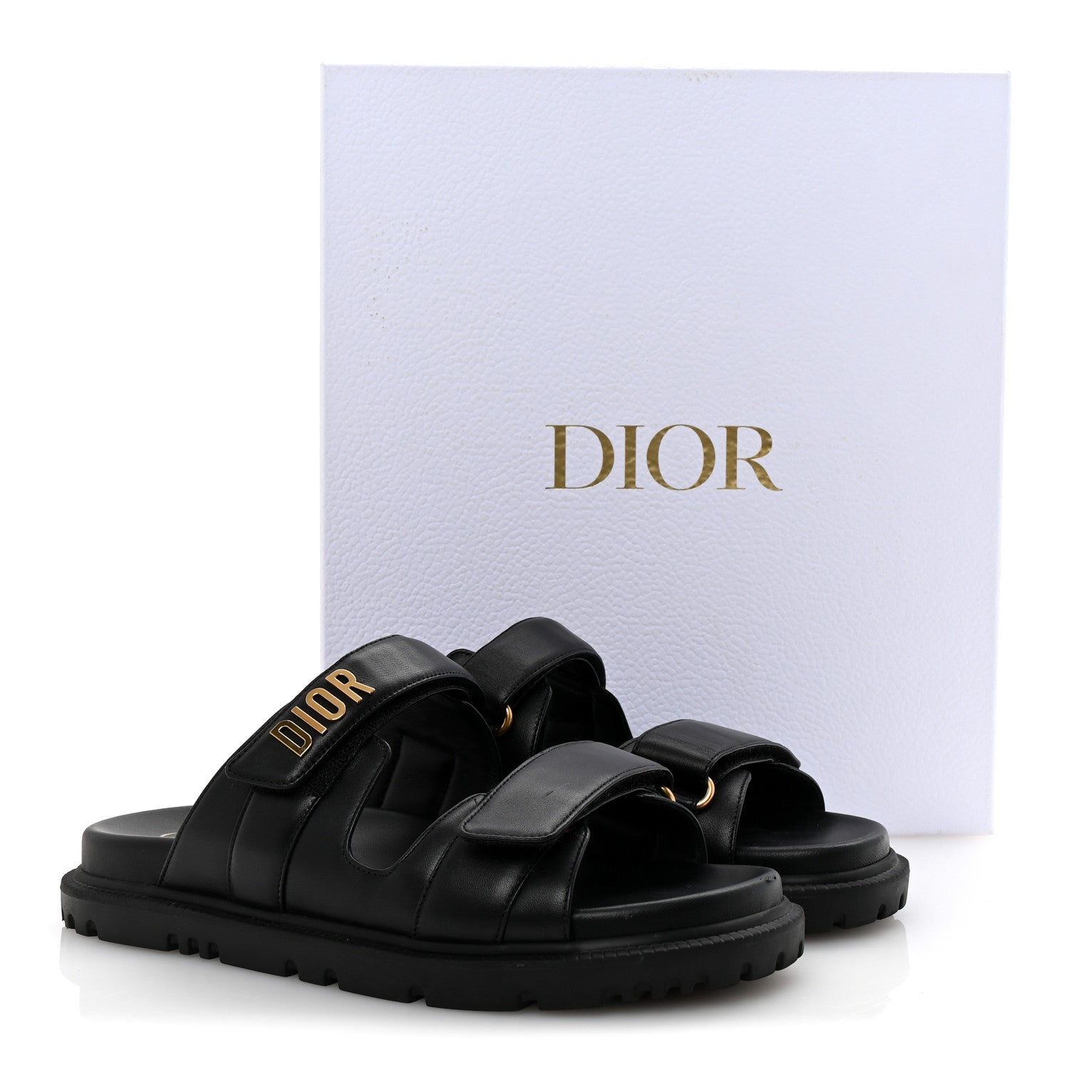 Christian Dior Lambskin Dioract 10mm Slide Sandals 39.5 Black