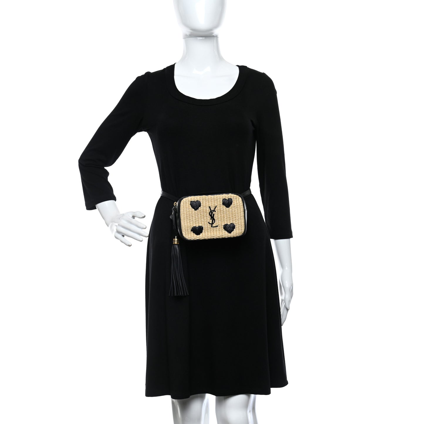 Raffia Canvas Monogram Lou Heart Belt Bag Beige Black